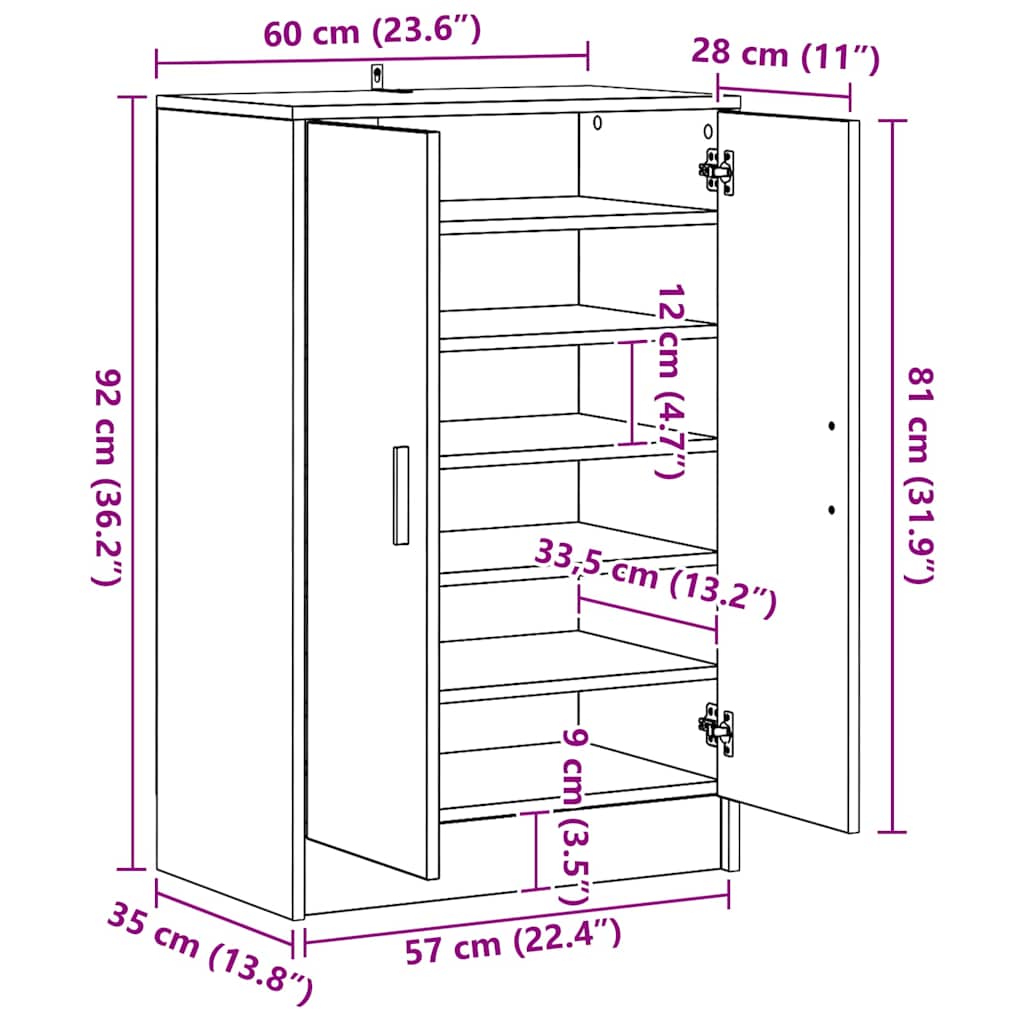 skoskab 60x35x92 cm konstrueret træ røget egetræ