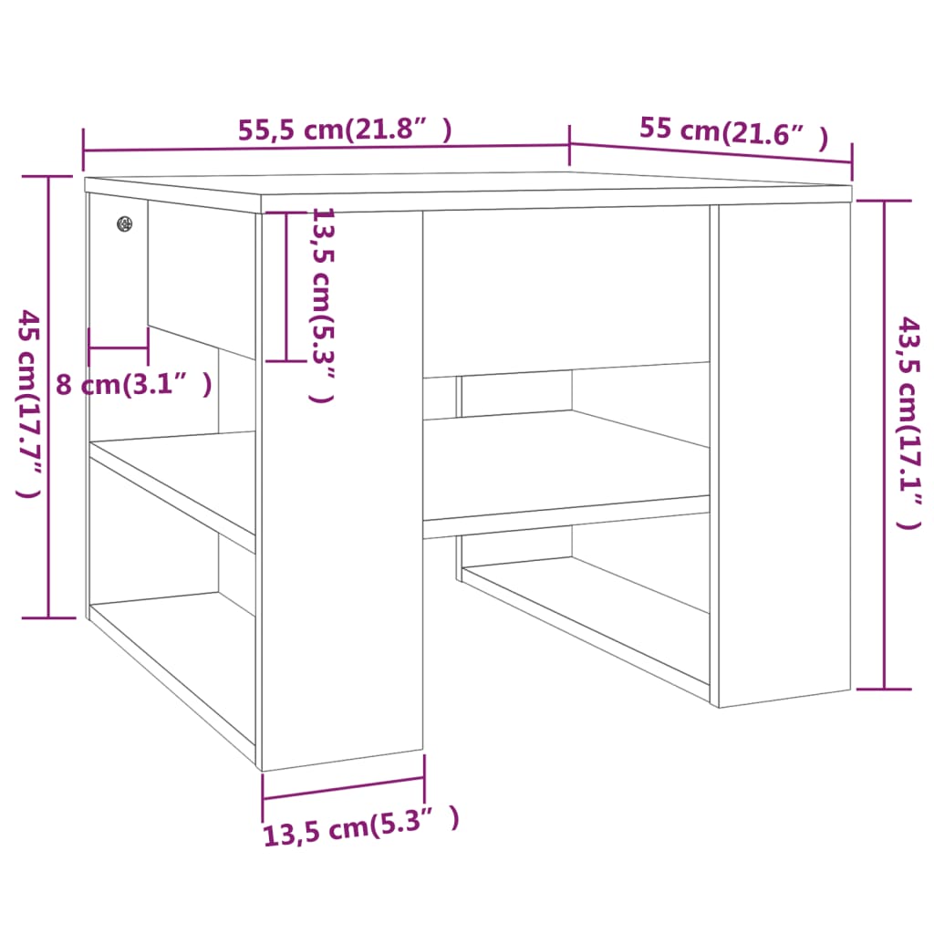 sofabord 55,5x55x45 cm konstrueret træ hvid højglans