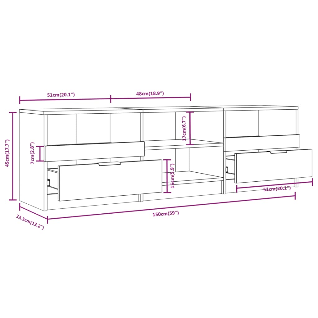 tv-skab 150x33,5x45 cm konstrueret træ hvid