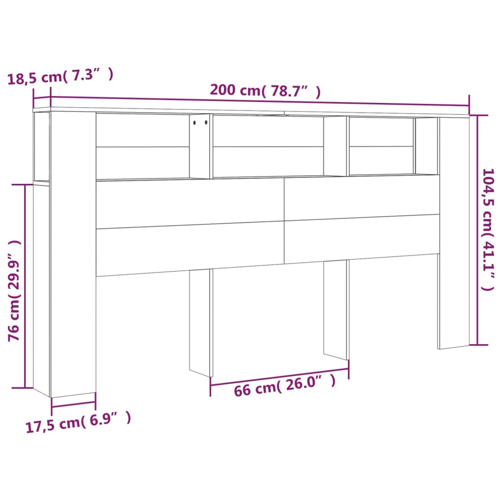 sengegavl med opbevaring 200x18,5x104,5 cm betongrå