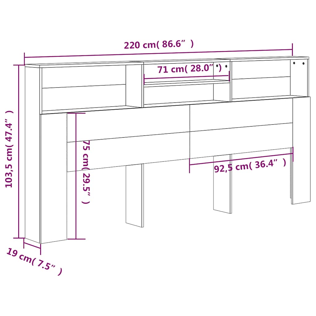 sengegavl med opbevaring 220x19x103,5 cm røget egetræsfarve