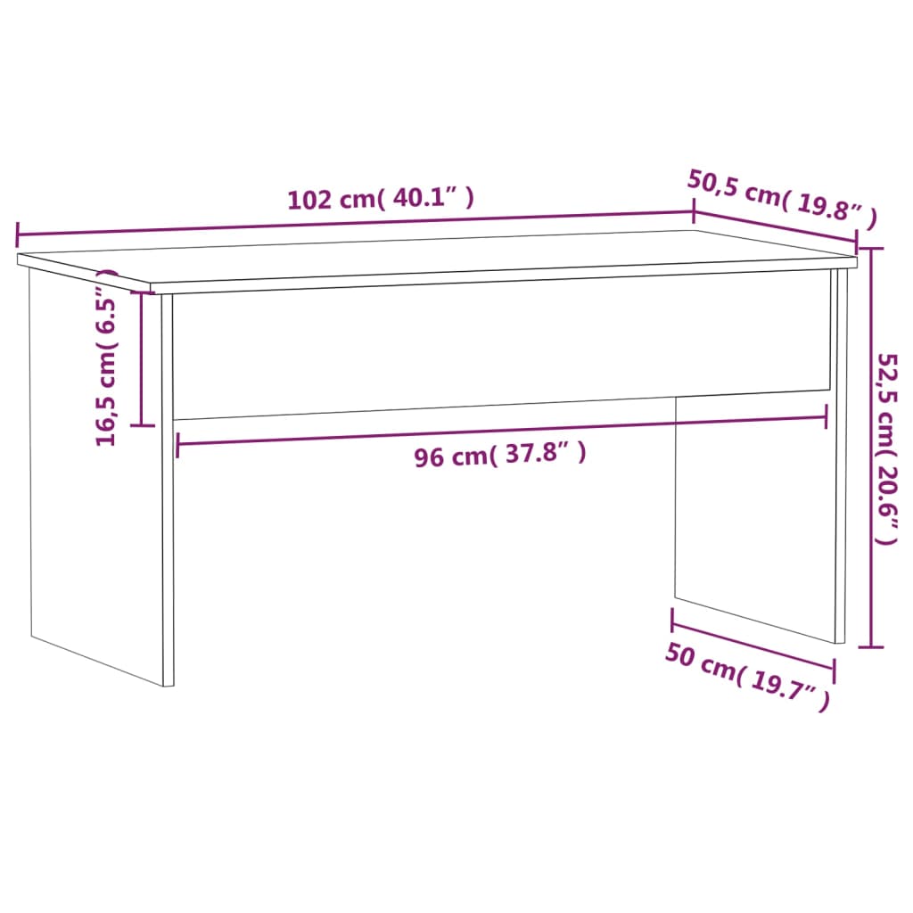 sofabord 102x50,5x52,5 cm konstrueret træ hvid