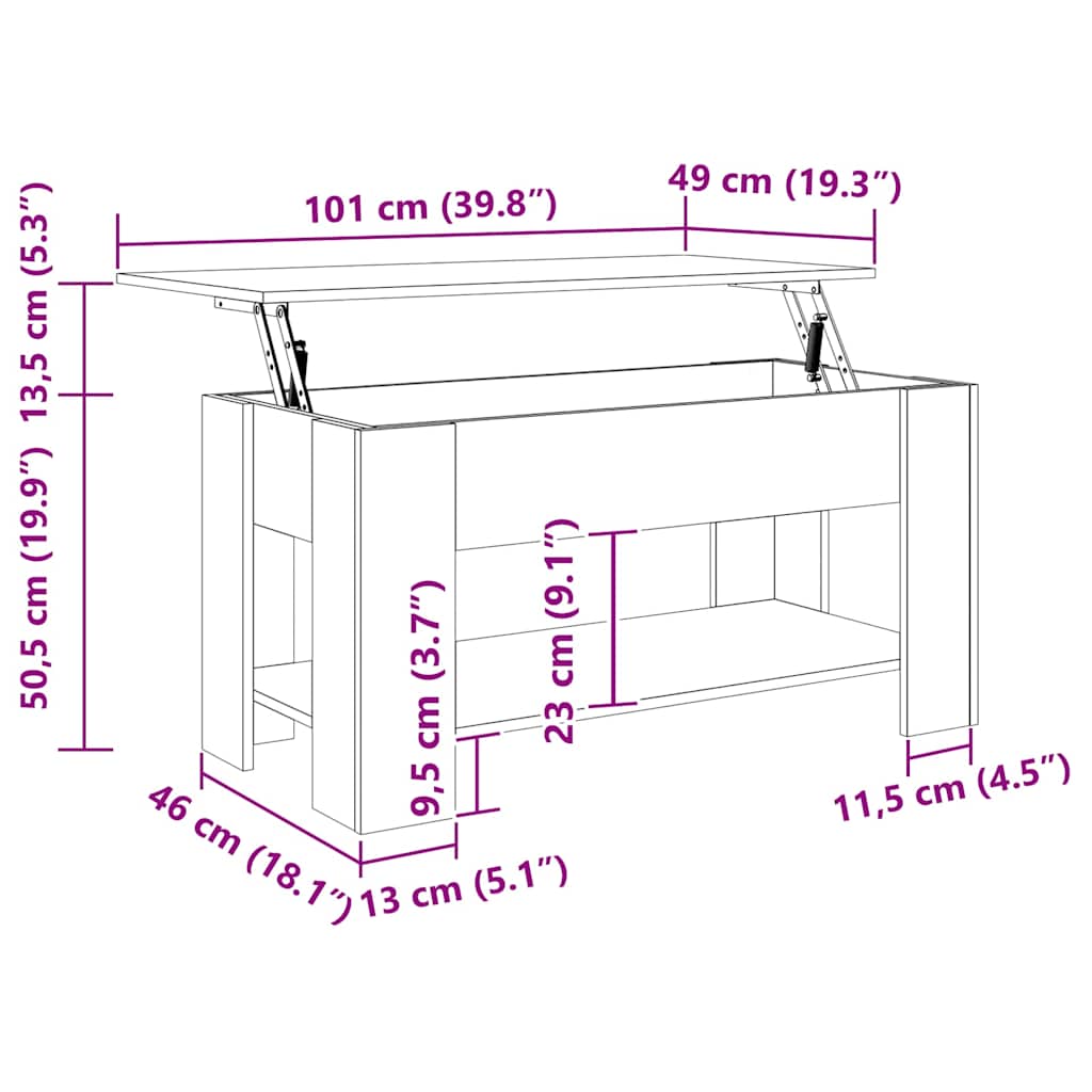 sofabord 101x49x52 cm konstrueret træ betongrå