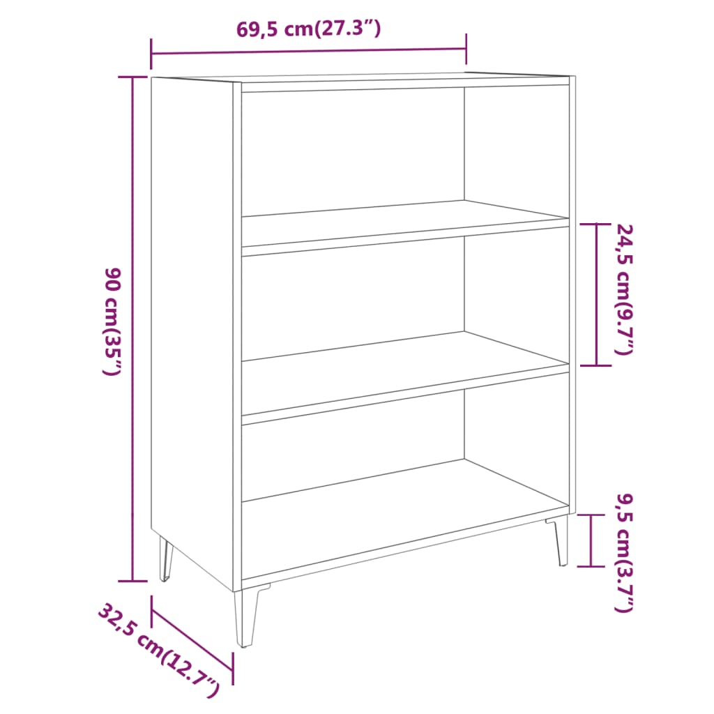 skænk 69,5x32,5x90 cm konstrueret træ hvid