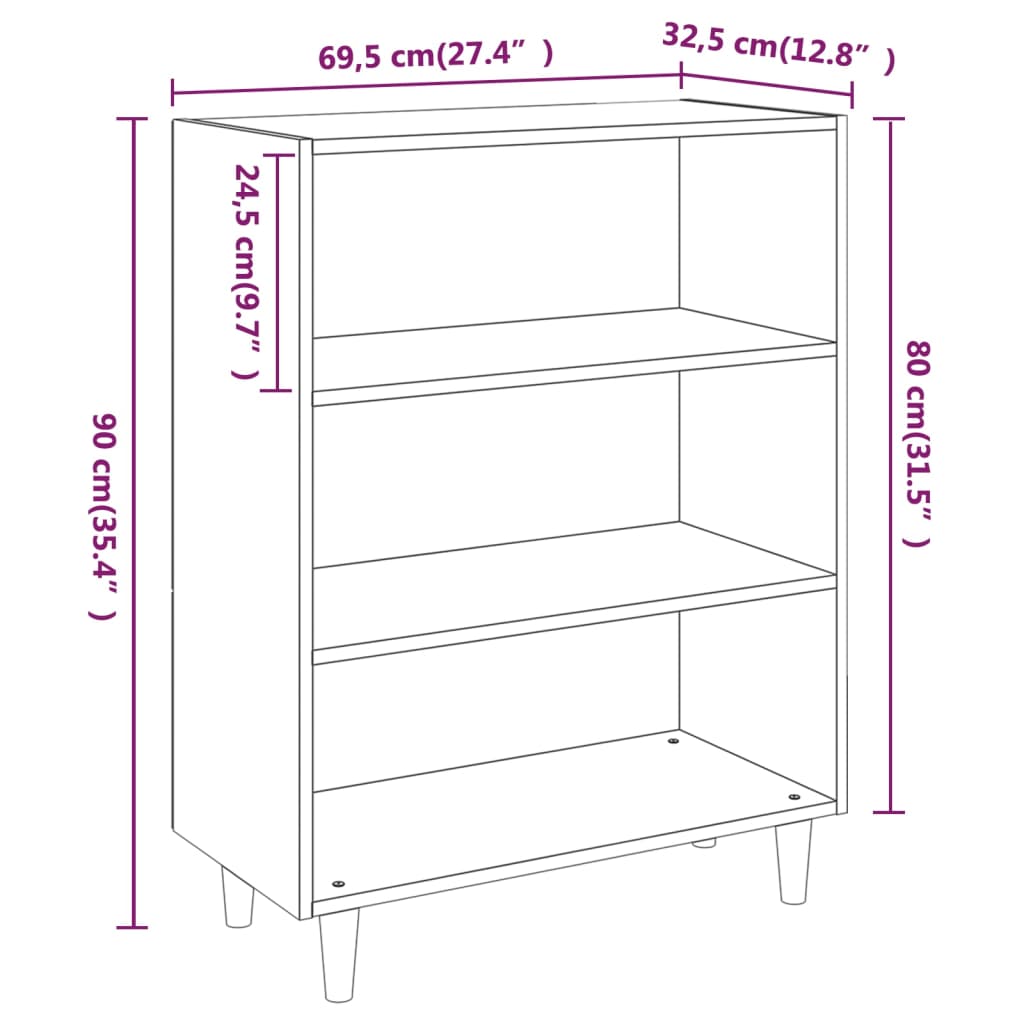 skænk 69,5x32,5x90 cm konstrueret træ grå sonoma-eg