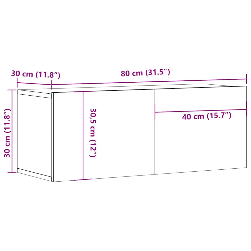 tv-bord 80x30x30 cm konstrueret træ røget egetræsfarve