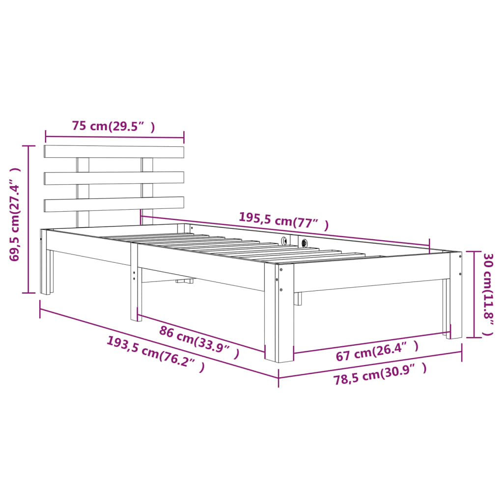 sengeramme 75x190 cm massivt træ