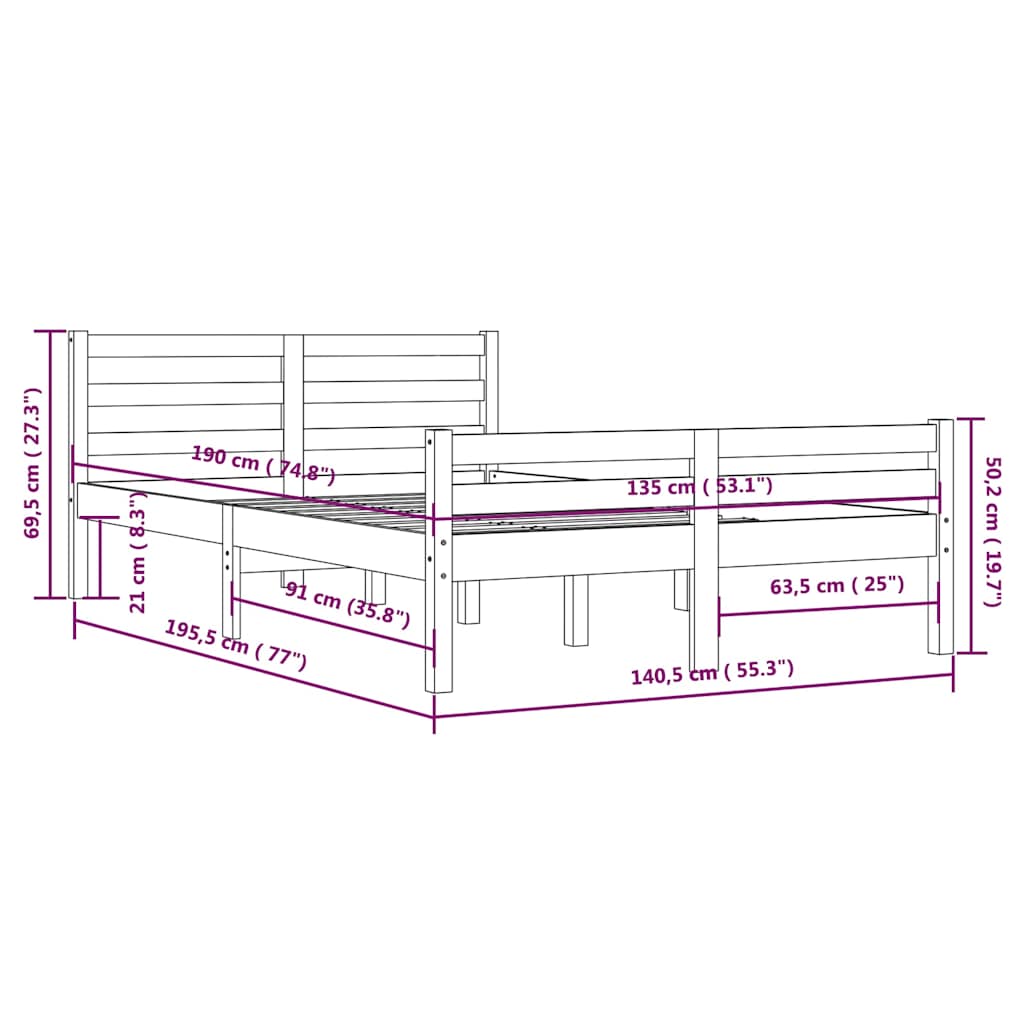sengeramme 135x190 cm massivt træ