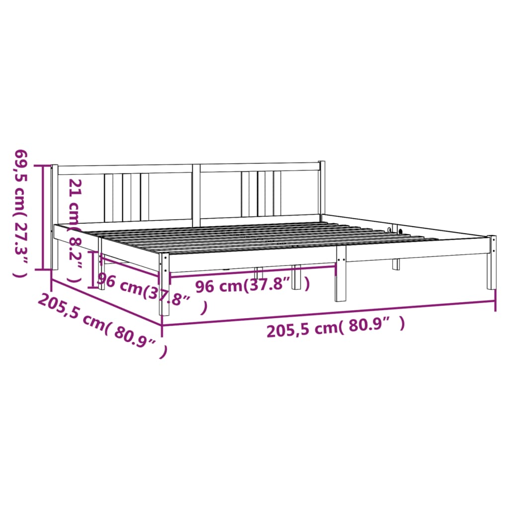 sengeramme 200x200 cm massivt træ hvid