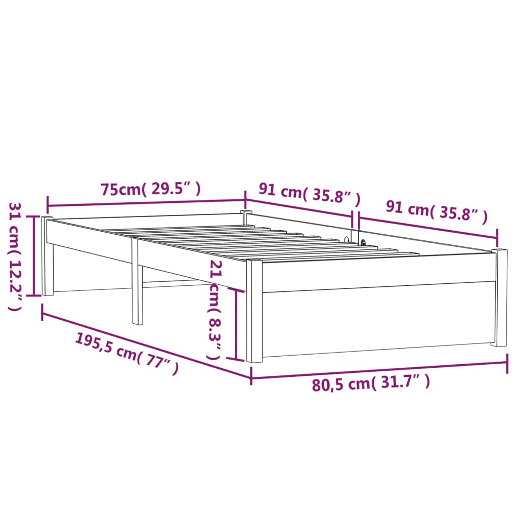 sengeramme 75x190 cm massivt træ