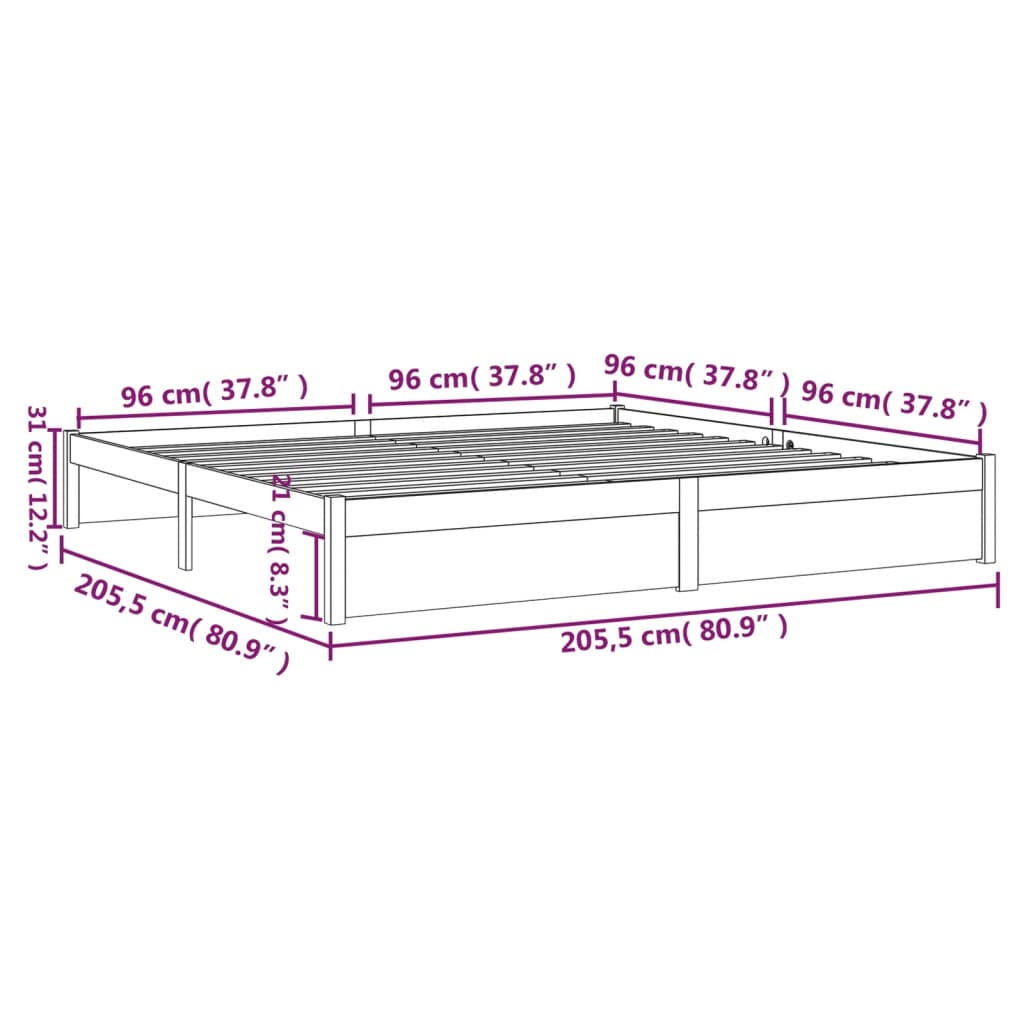 sengeramme 200x200 cm massivt træ gyldenbrun