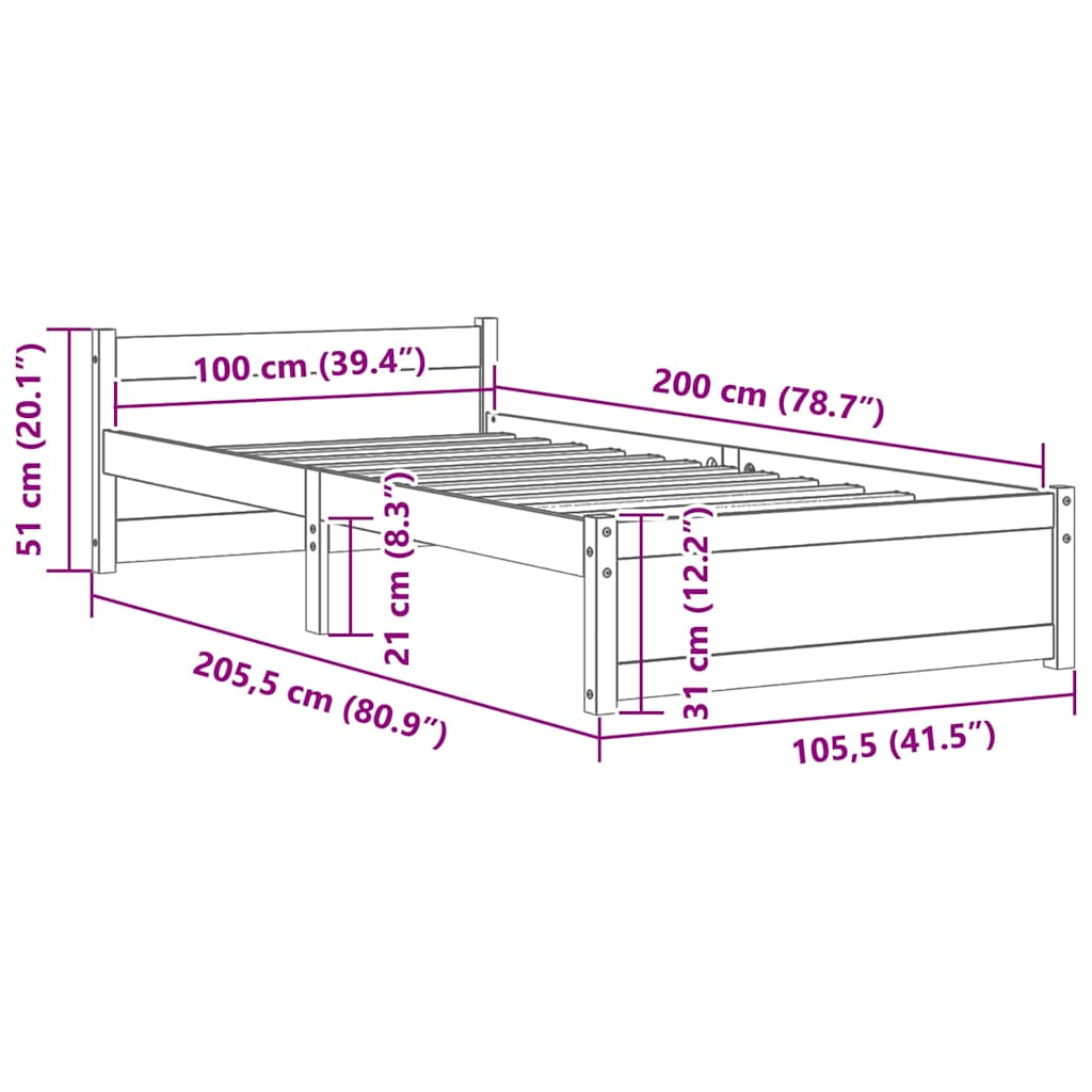 sengeramme 100x200 cm massivt træ hvid