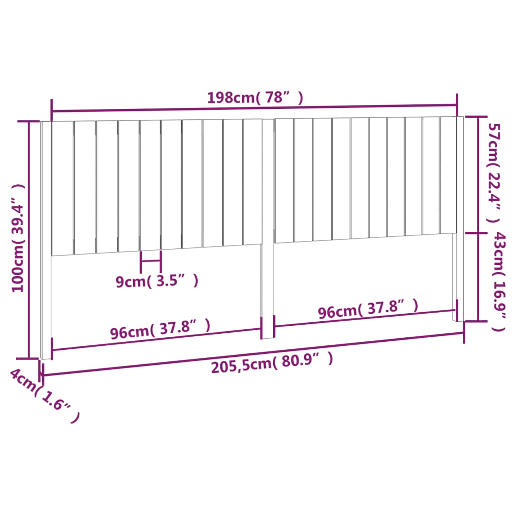 sengegærde 205,5x4x100 cm massivt fyrretræ hvid