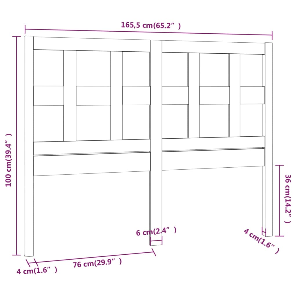 sengegærde 165,5x4x100 cm massivt fyrretræ sort