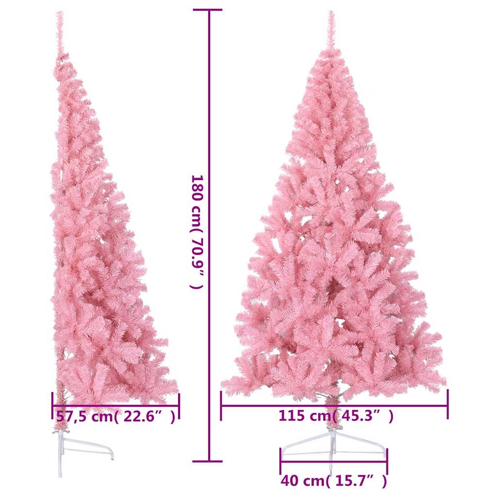 kunstigt halvt juletræ med juletræsfod 180 cm PVC pink