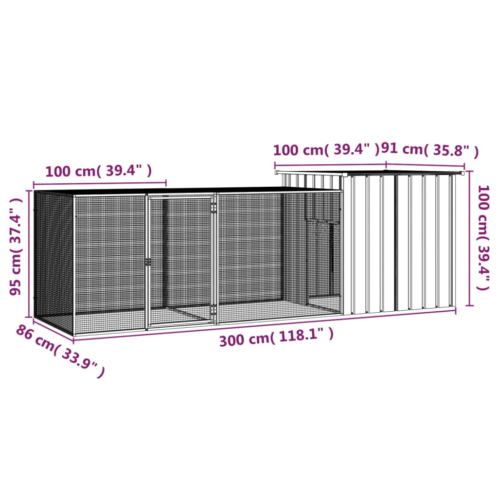 hønsegård 300x91x100 cm galvaniseret stål antracitgrå