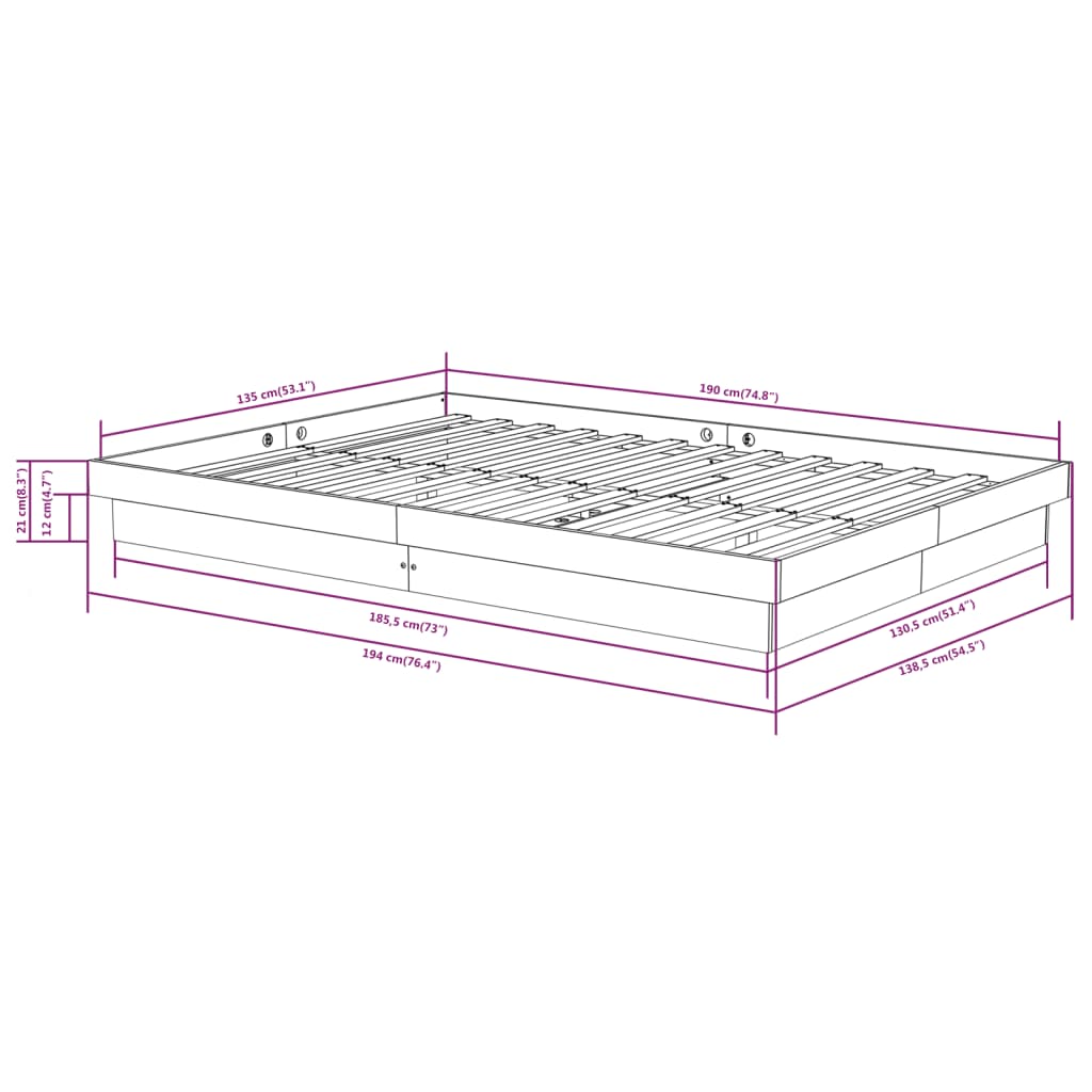 sengeramme 135x190 cm massivt træ
