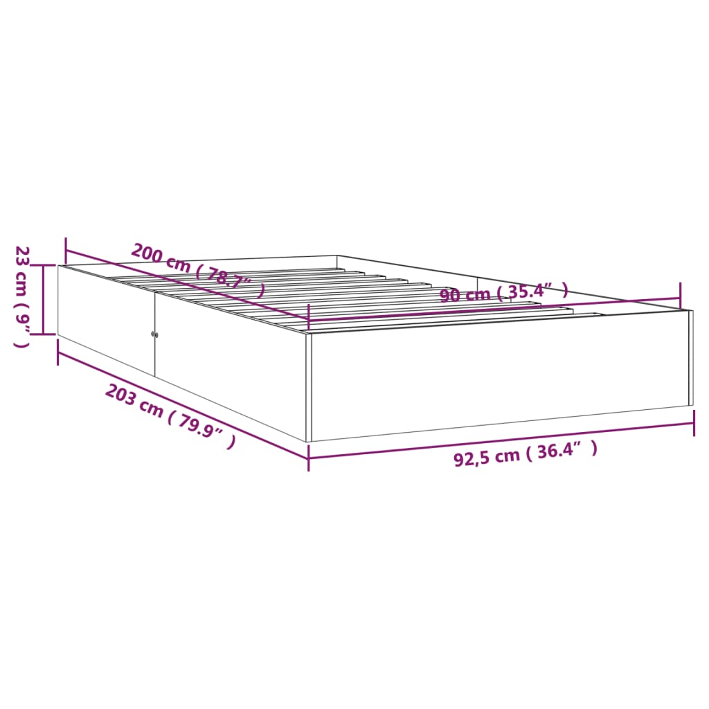 sengeramme 90x200 cm massivt træ hvid