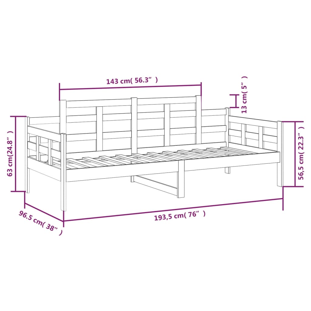 daybed massivt fyrretræ hvid 90x190 cm