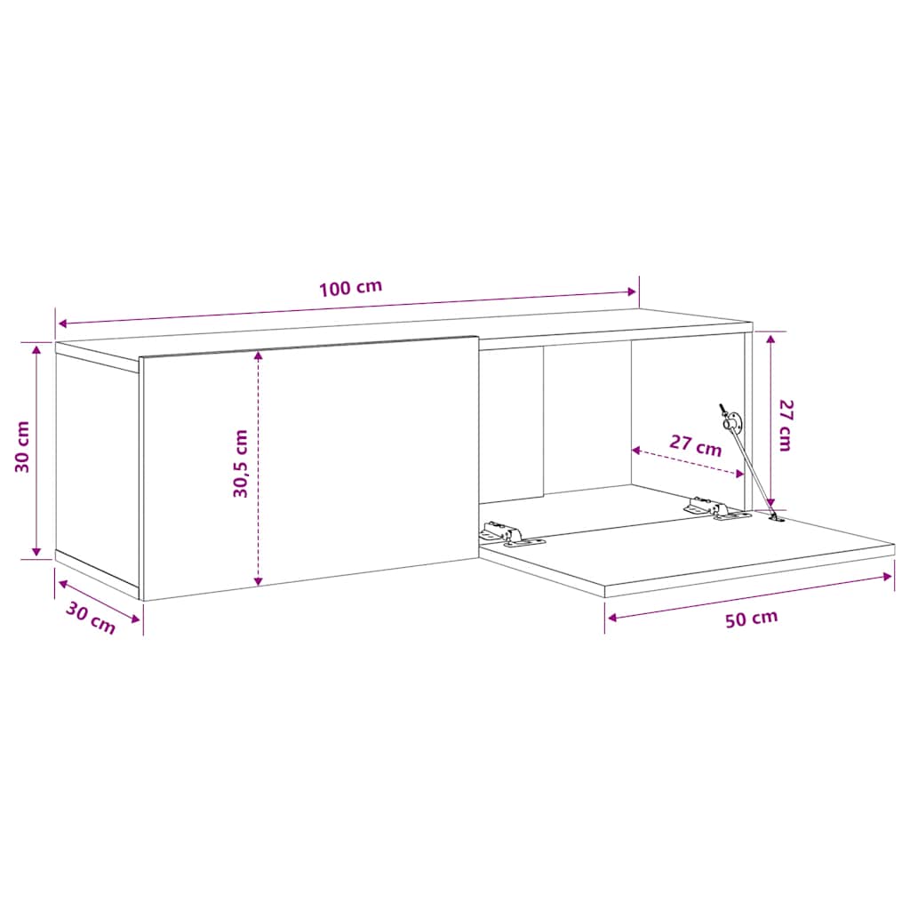væghængte tv-skabe 2 stk. 100x30x30 cm konstrueret træ hvid