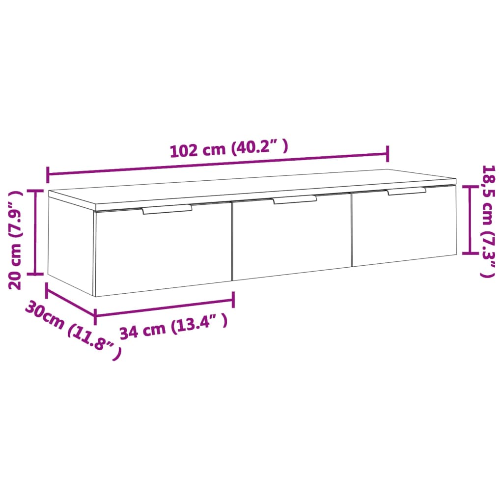 vægskab 102x30x20 cm konstrueret træ hvid