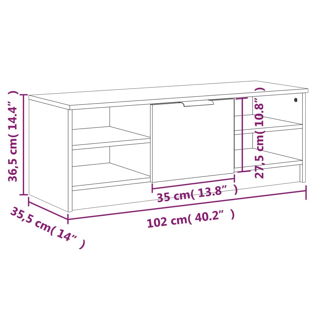 tv-bord 102x35,5x36,5 cm konstrueret træ røget egetræsfarve