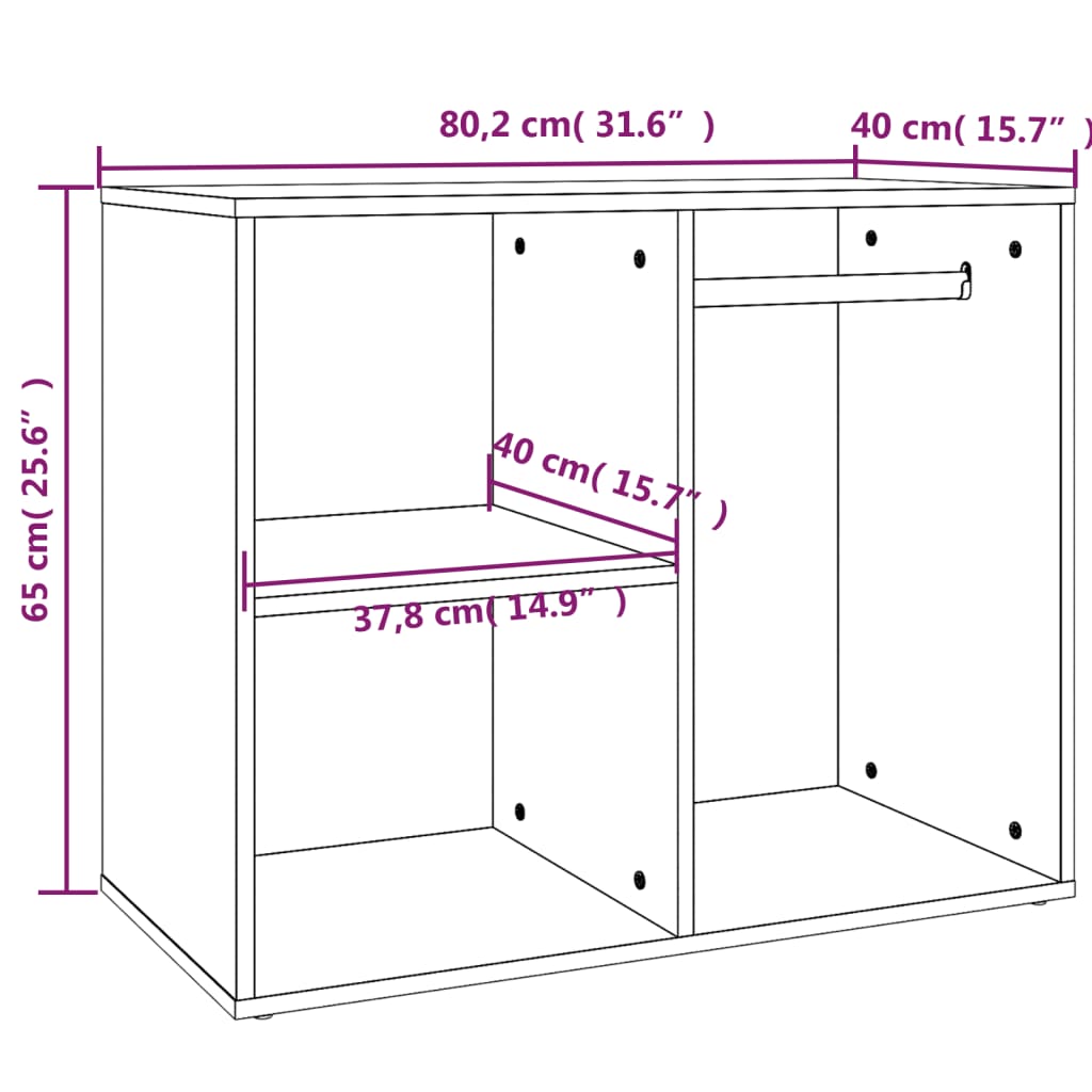 skab 80x40x65 cm konstrueret træ brun egetræ
