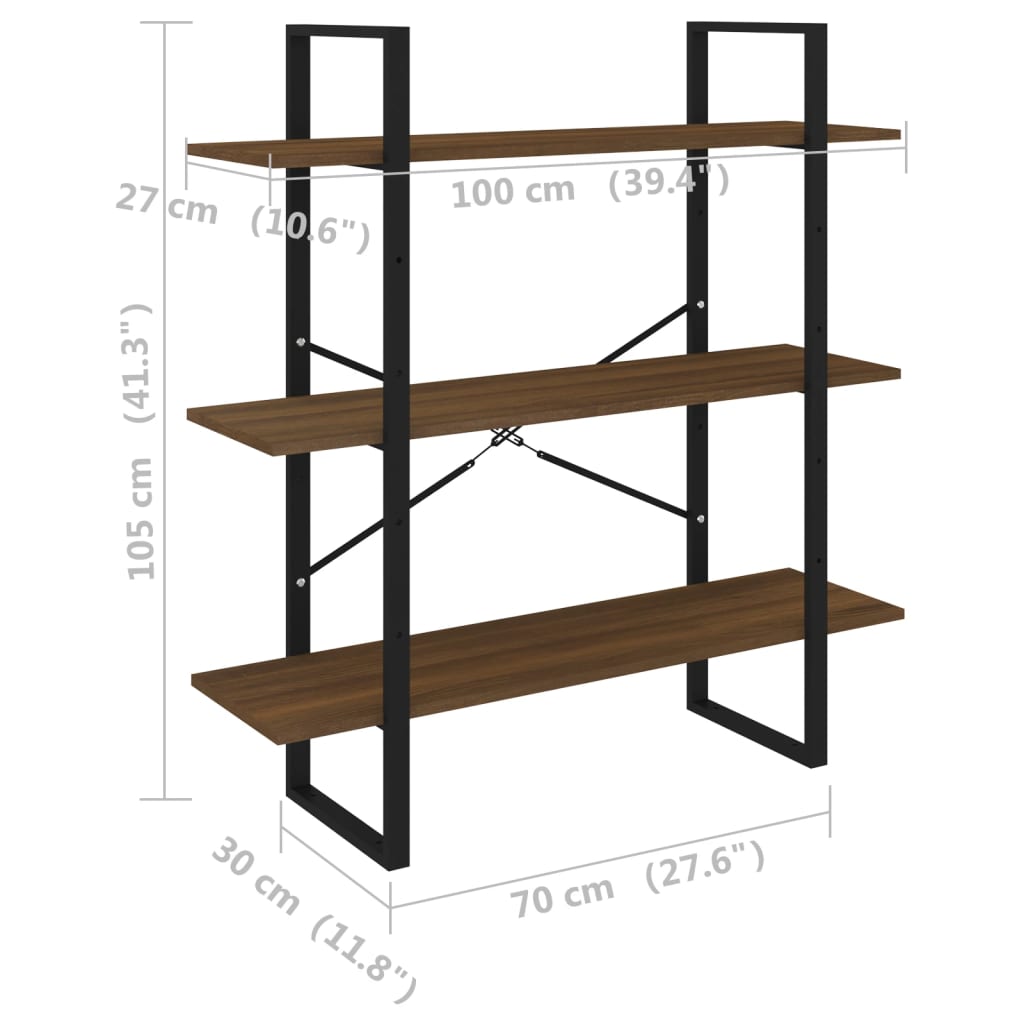bogreol 100x30x105 cm konstrueret træ sonoma-eg