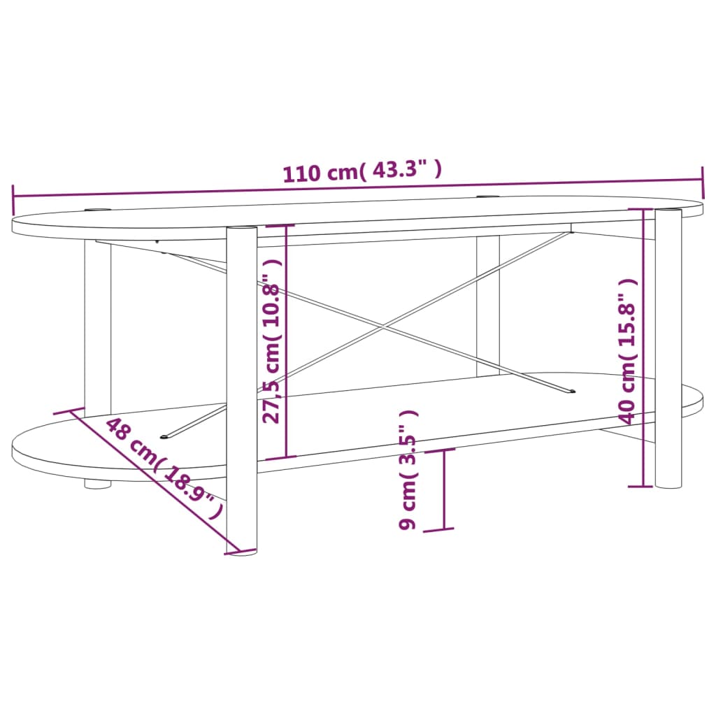 sofabord 110x48x40 cm konstrueret træ
