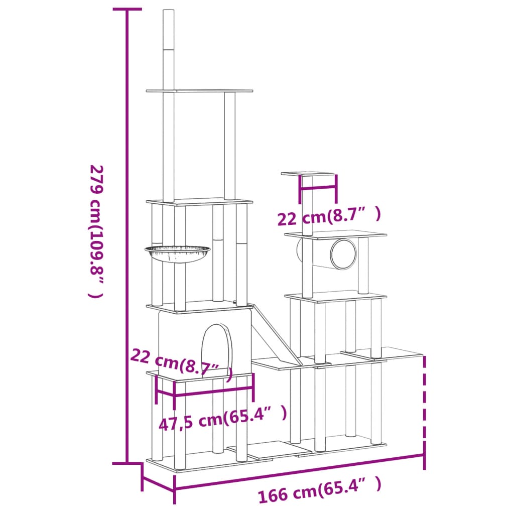 kradsetræ med sisalstolper 279 cm cremefarvet