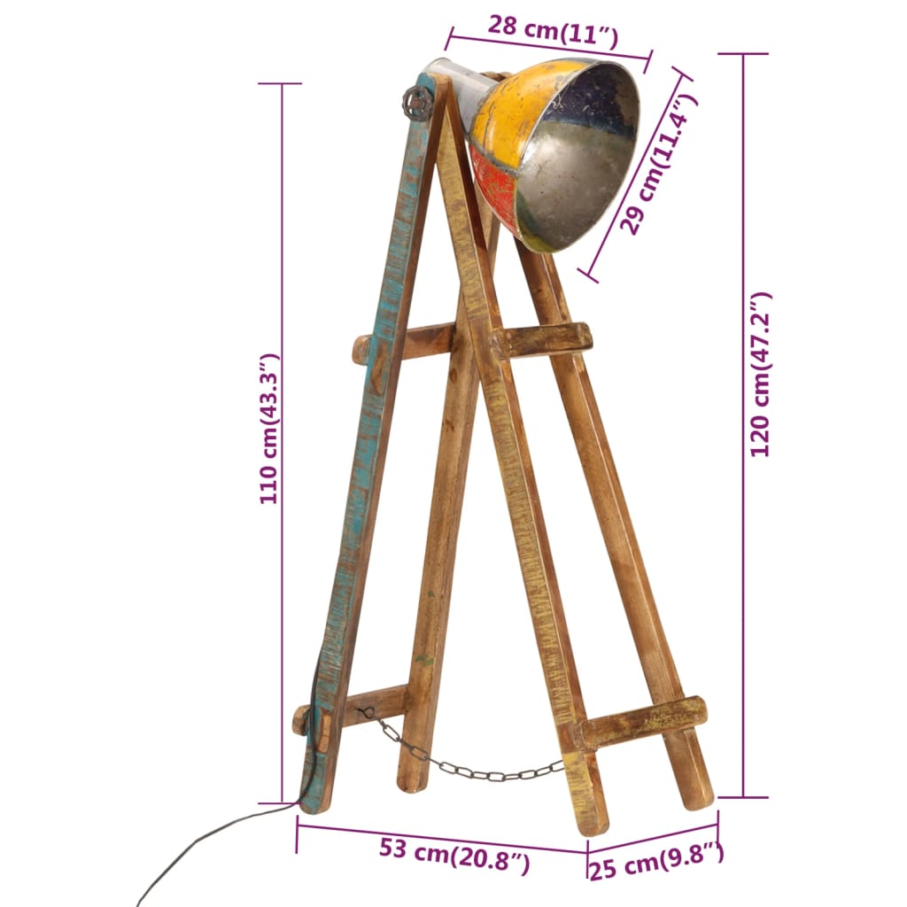 gulvlampe E27 massivt mangotræ flerfarvet