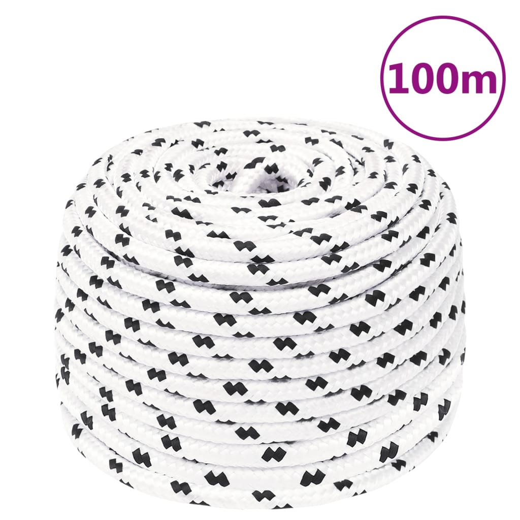 flettet tovværk 8 mm x 100 m polyester hvid