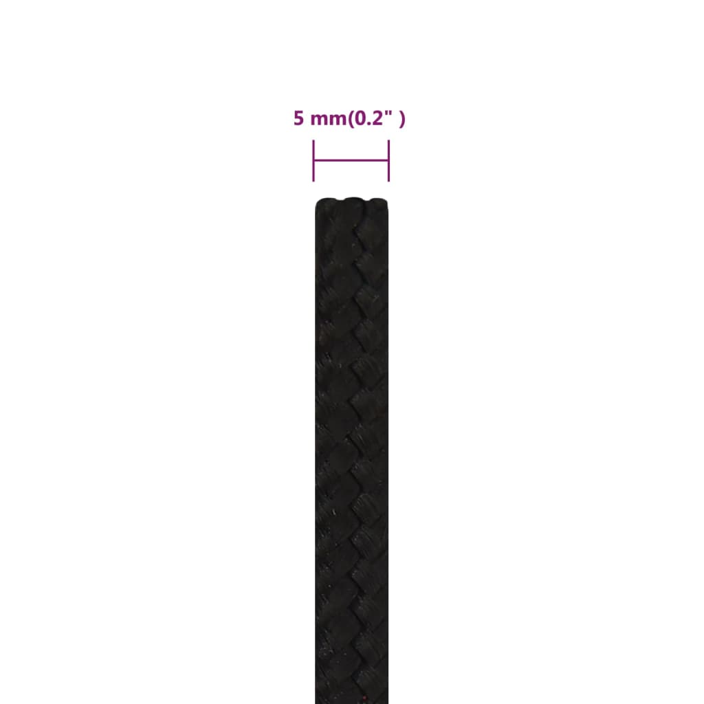 arbejdsreb 5 mm 100 m polyester sort