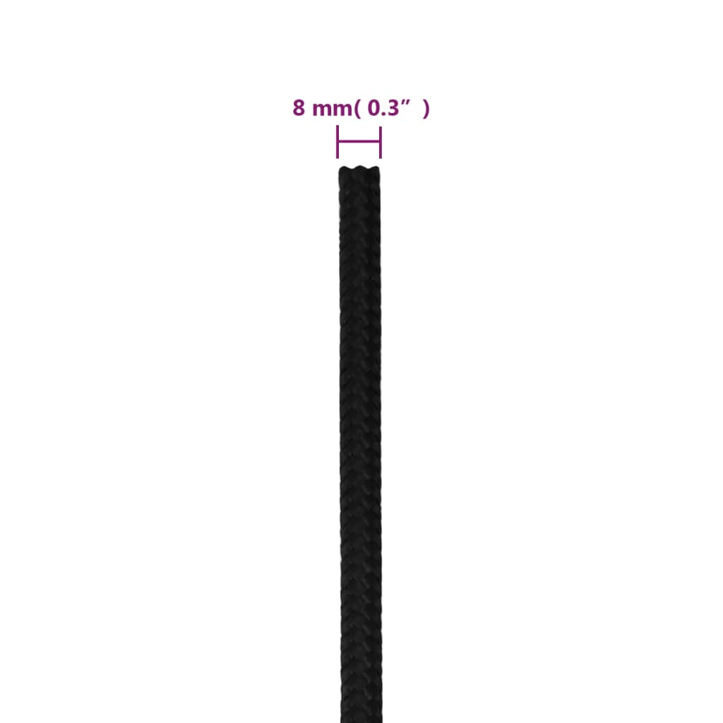 arbejdsreb 8 mm 250 m polyester sort