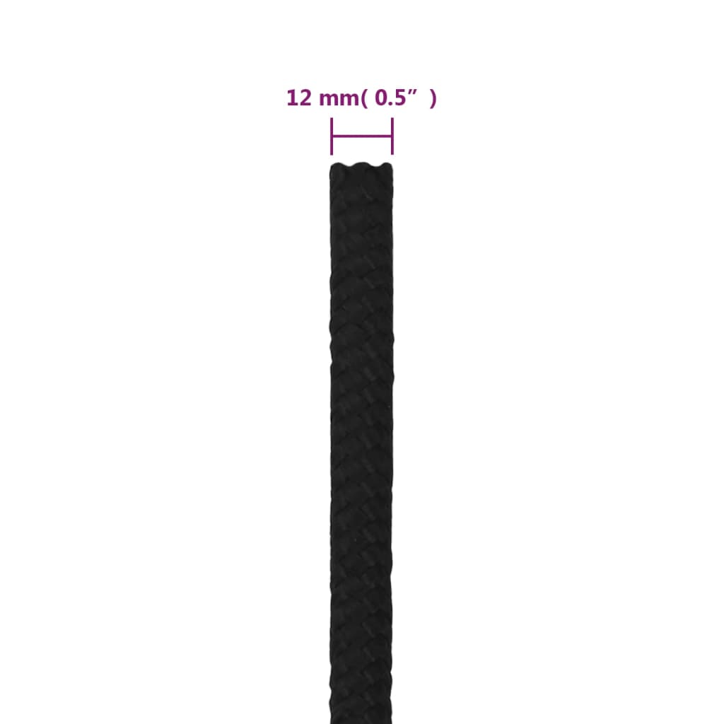 arbejdsreb 12 mm 100 m polyester sort