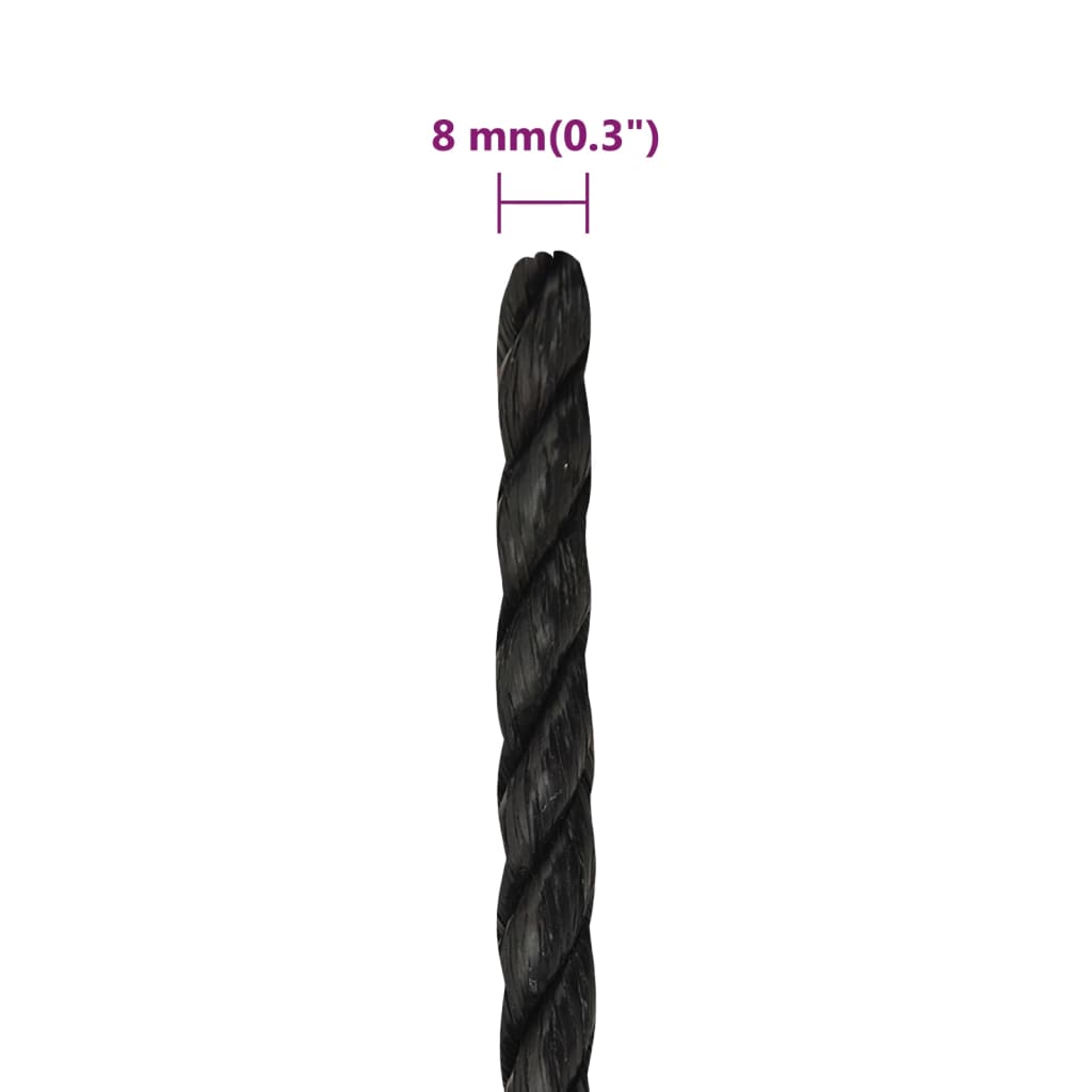 arbejdsreb 8 mm 250 m polypropylen sort