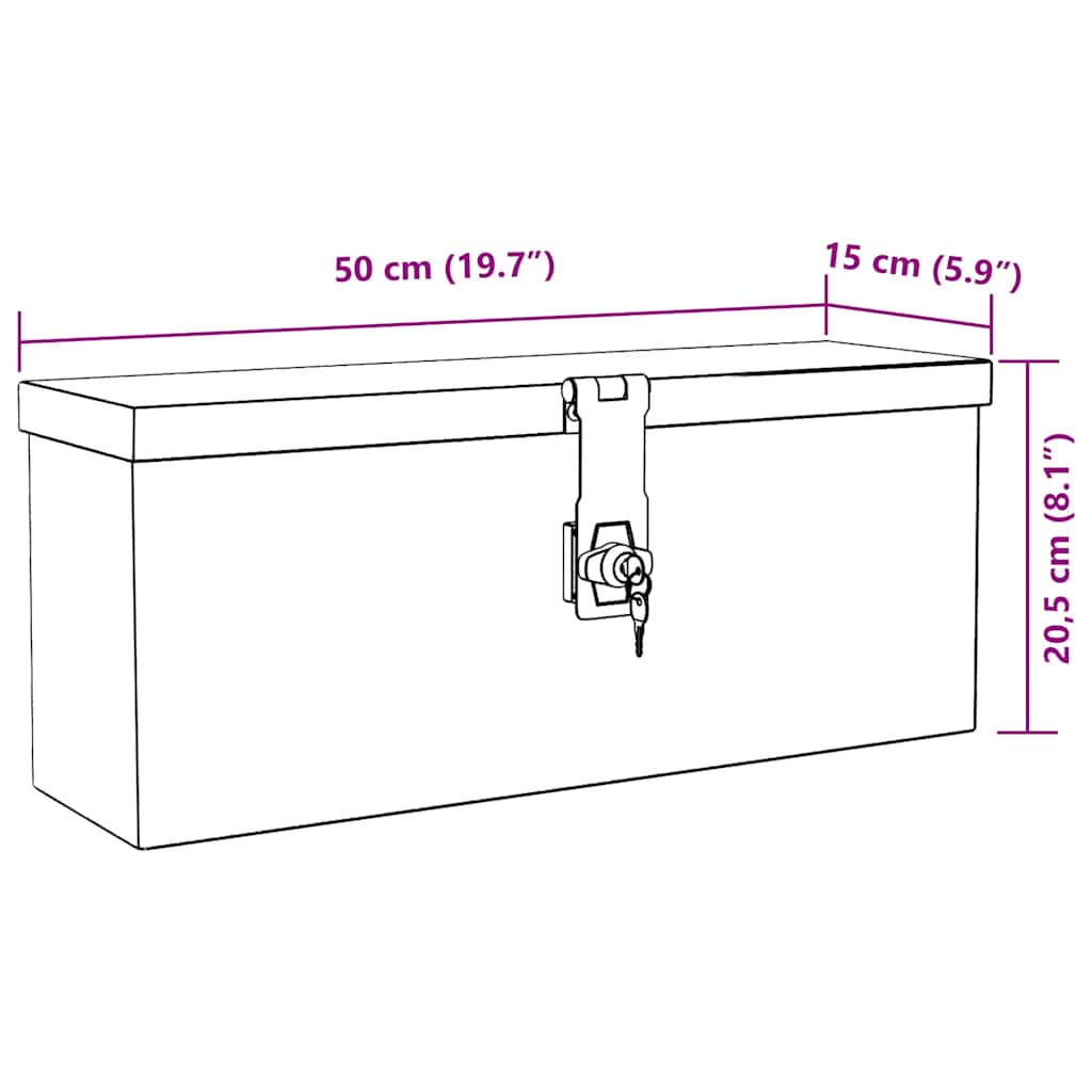 opbevaringskasse 50x15x20,5 cm aluminium sort