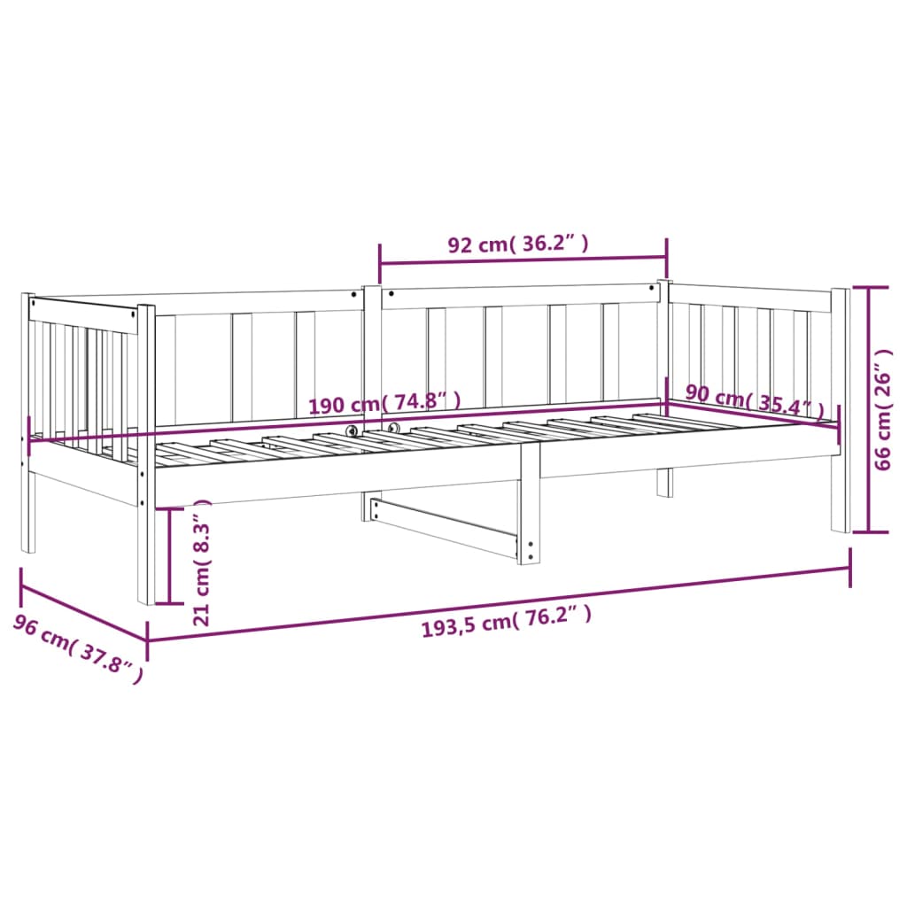 daybed 90x190 cm massivt fyrretræ sort