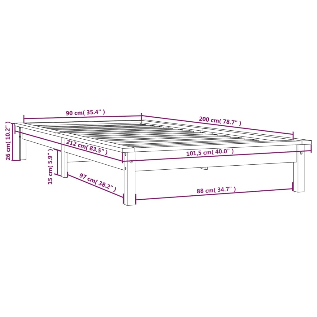 sengeramme 90x200 cm massivt fyrretræ gyldenbrun