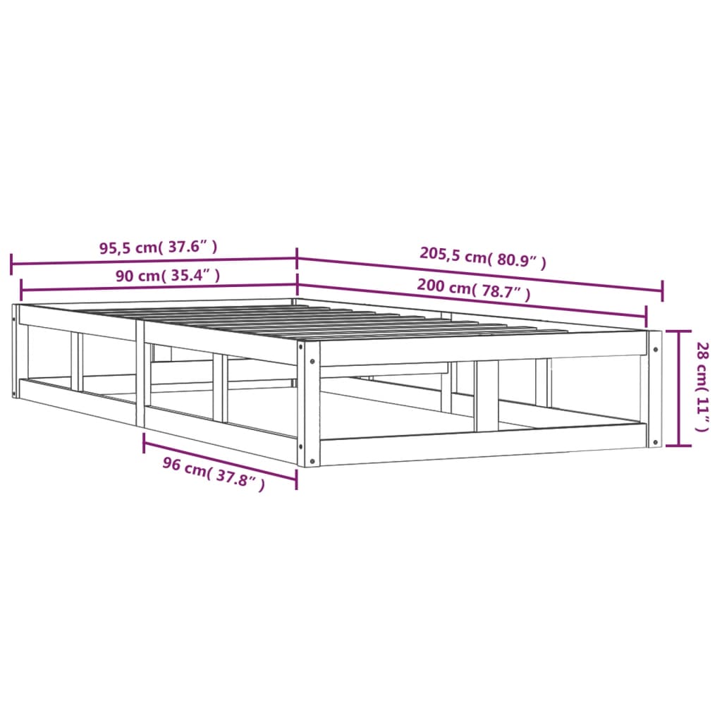sengeramme 90x200 cm massivt træ