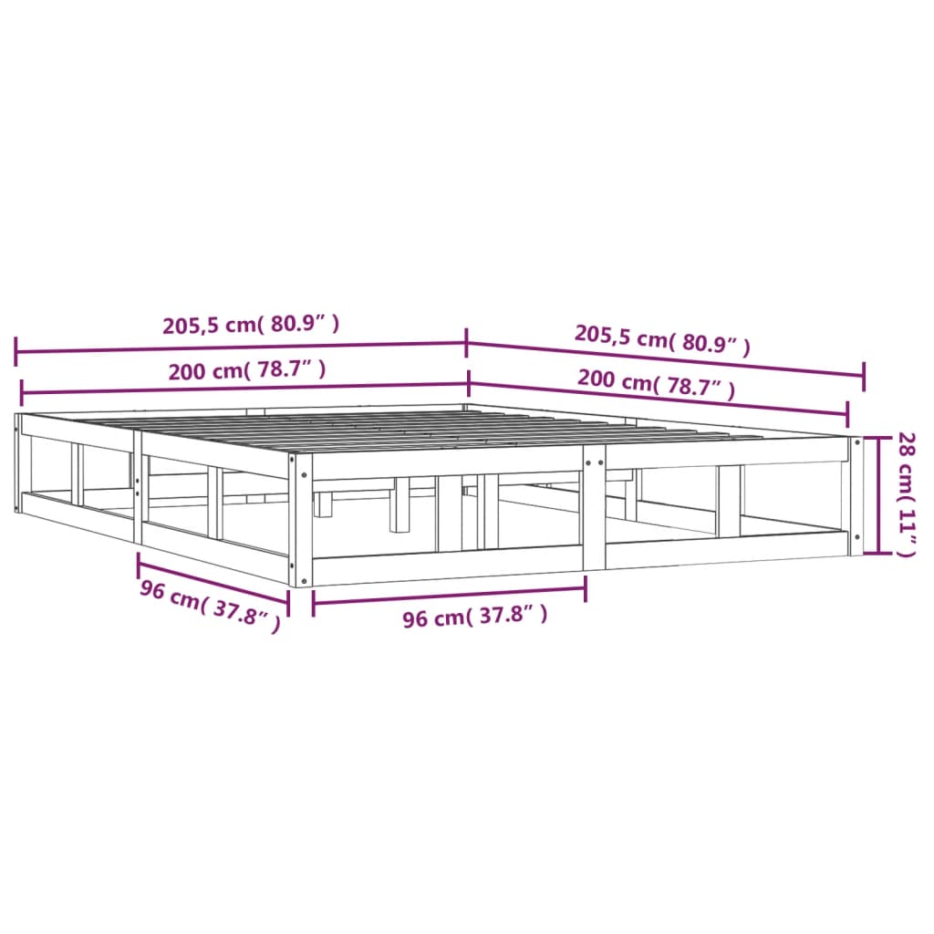 sengeramme 200x200 cm massivt træ gyldenbrun