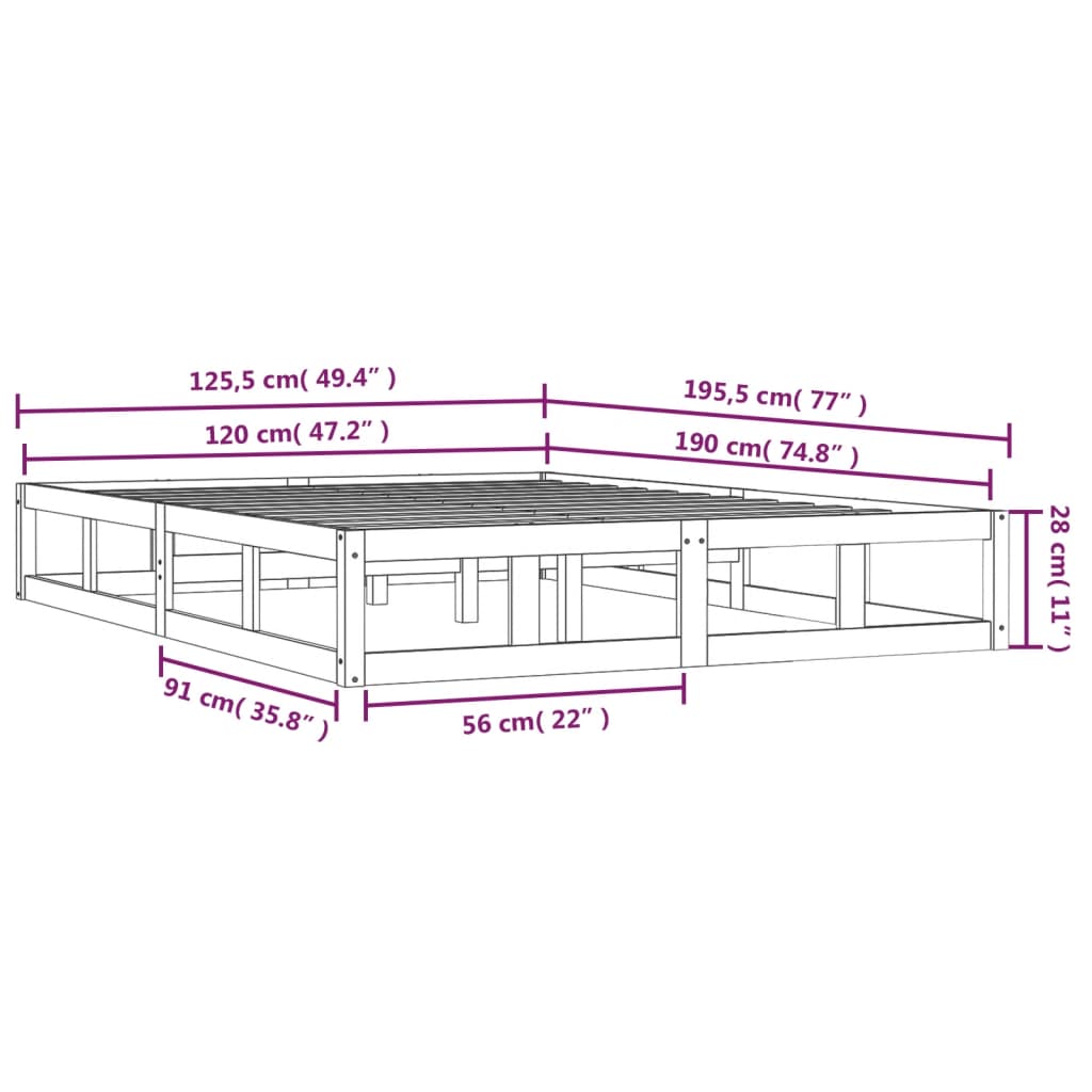 sengeramme 120x190 cm Small Double massivt træ gyldenbrun