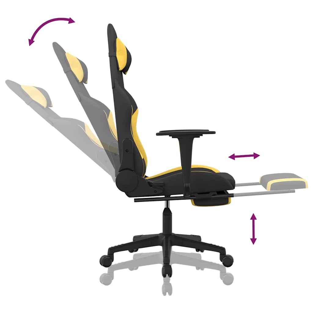 gamingstol med massagefunktion + fodstøtte stof sort og gul