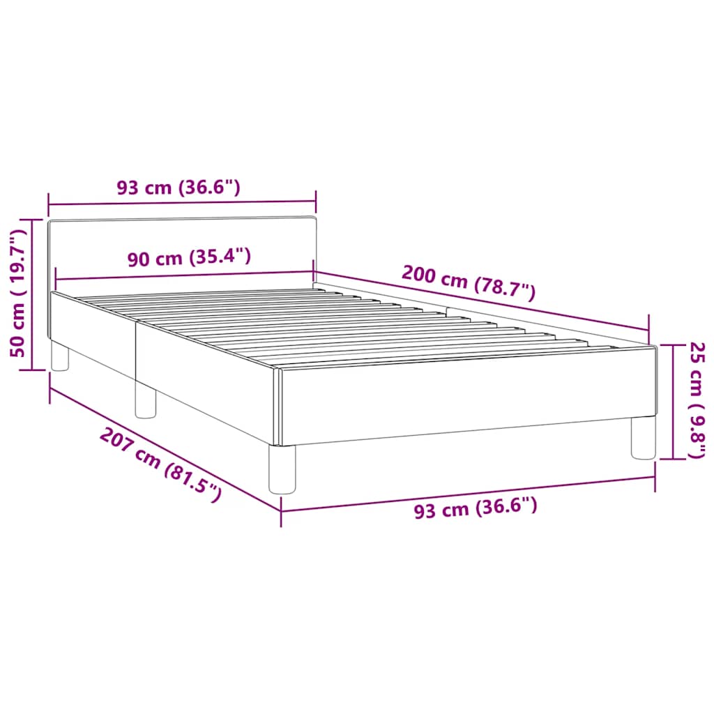Sengeramme uden madras Mørkegrå 90x200 cm Fløjl