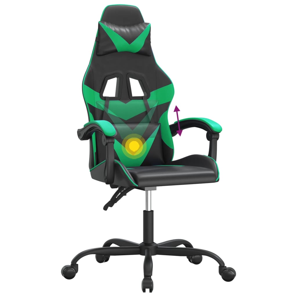 drejelig gamingstol kunstlæder sort og grøn