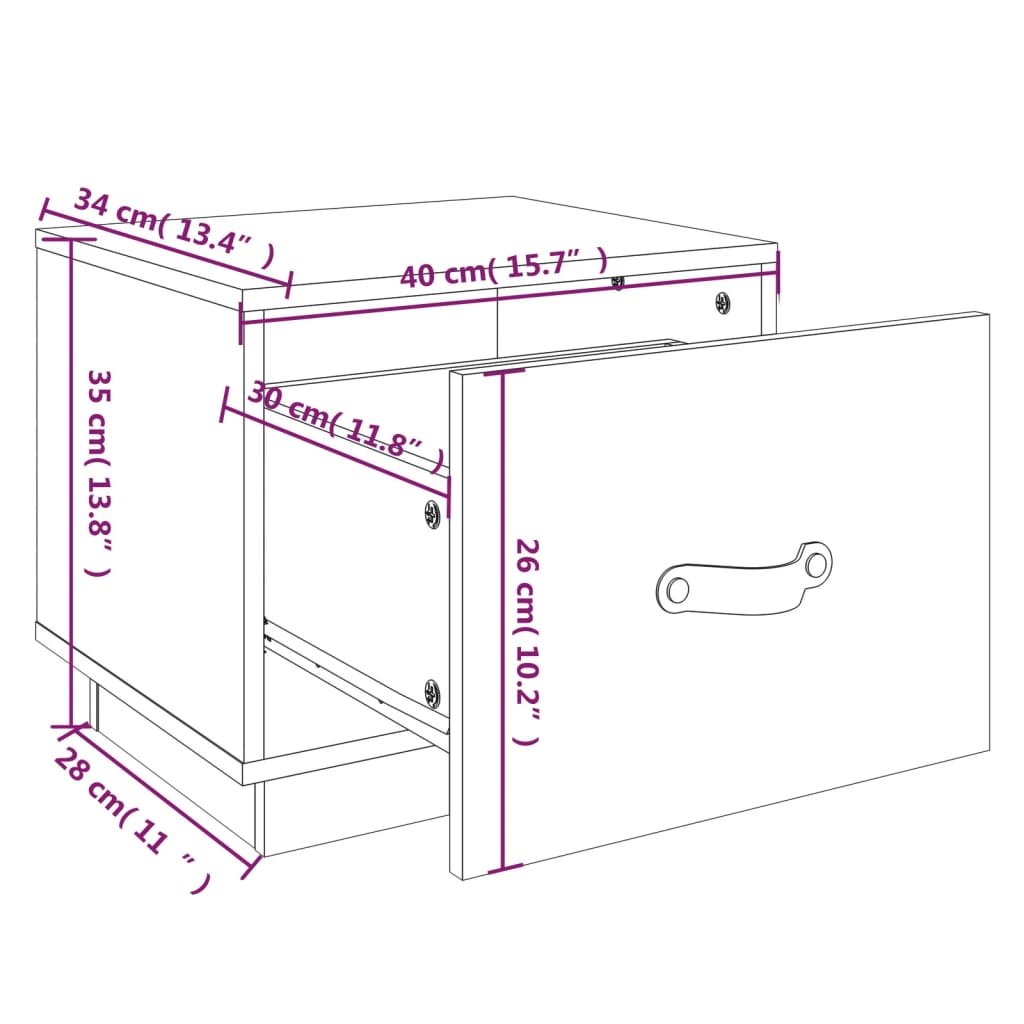 sengebord 40x34x35 cm massivt fyrretræ sort