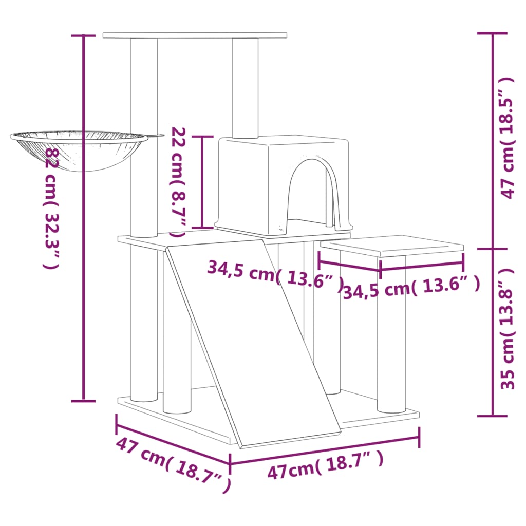 kradsetræ med sisalstolper 82 cm lysegrå