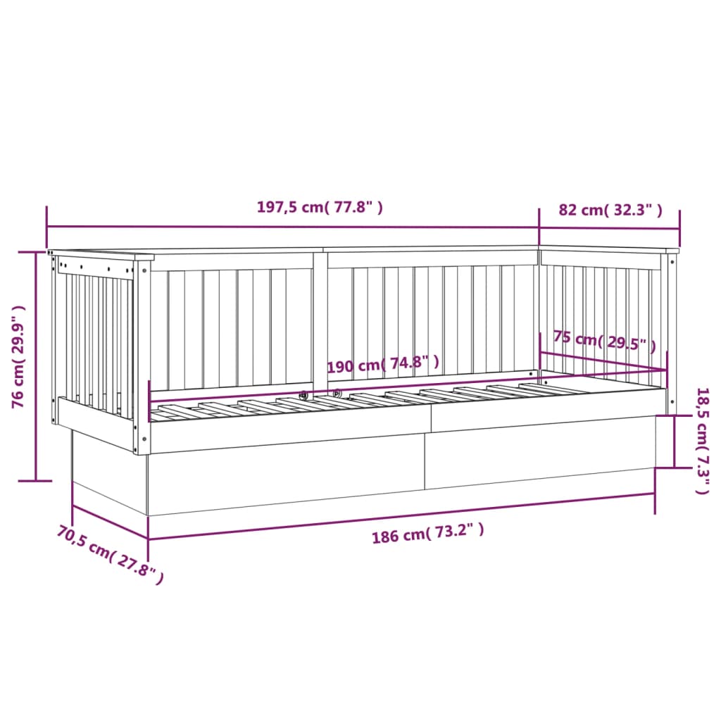 daybed 75x190 cm massivt fyrretræ grå