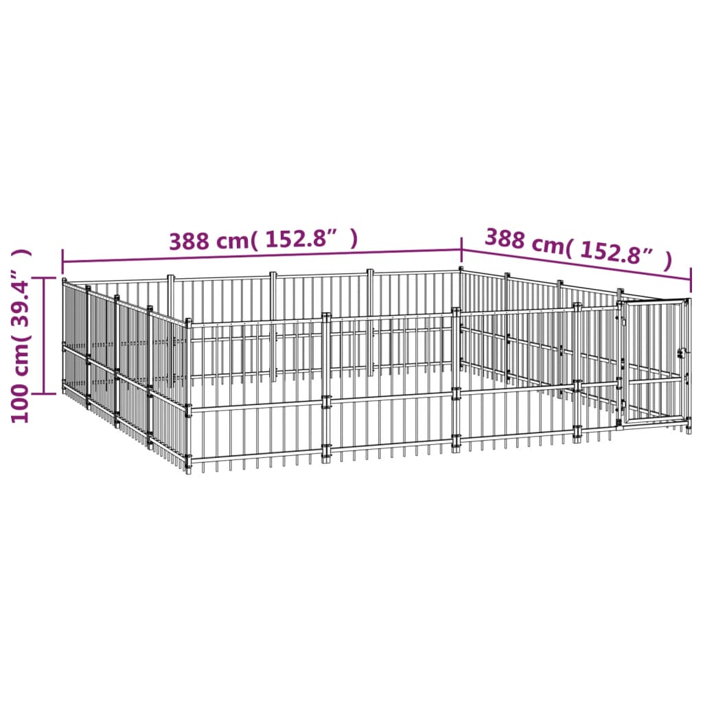 udendørs hundegård 15,05 m² stål