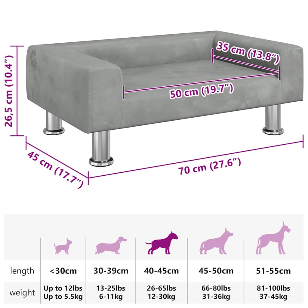hundeseng 70x45x26,5 cm velour lysegrå